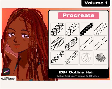 Procreate Outline Curl Braid Twist Loc And Texture Brushset Brush