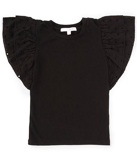 Honey And Sparkle Big Girls 7 16 Rib Knit Ruffle Sleeve Top Dillards