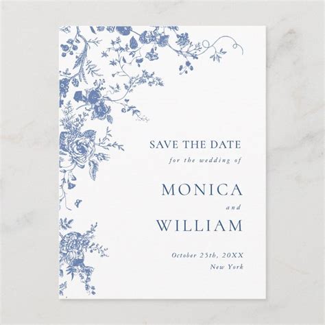 Victorian Blue French Garden Wedding Save The Date Postcard Zazzle In