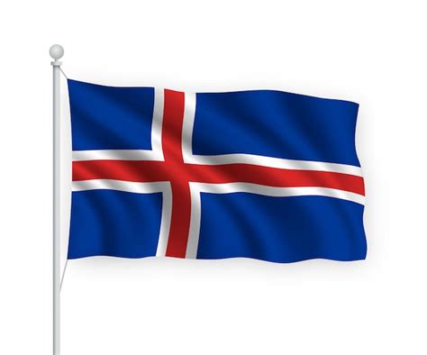 Ondeando La Bandera De Islandia En El Asta De La Bandera Aislado En