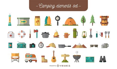 Descarga Vector De Conjunto De Elementos De Camping Plano