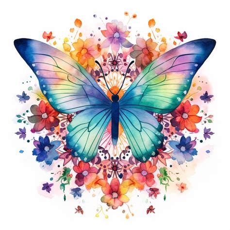 Premium Photo Brightly Colored Butterfly With Flowers And Butterflies