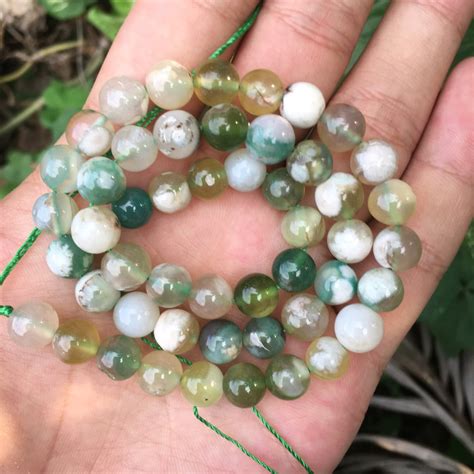 8mm Green Flower Agate Beads Round Flower Agate Etsy