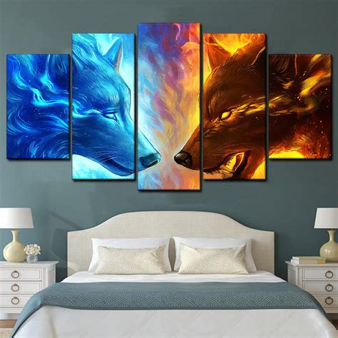 Wolf Fantasy 5 Piece Canvas Art Wall Decor Canvas Prints Artwork Ca