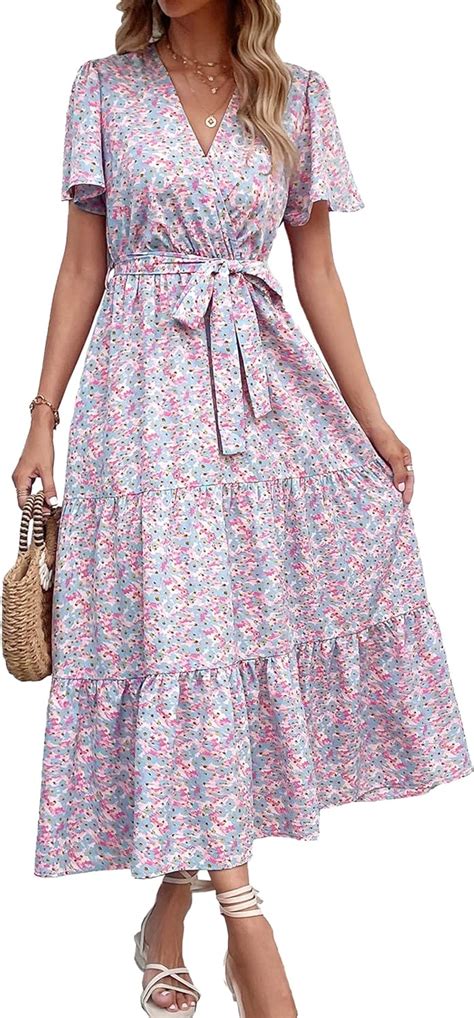 Amazon MASCOMODA Womens Boho Swiss Dot Maxi Dresses Wrap V Neck