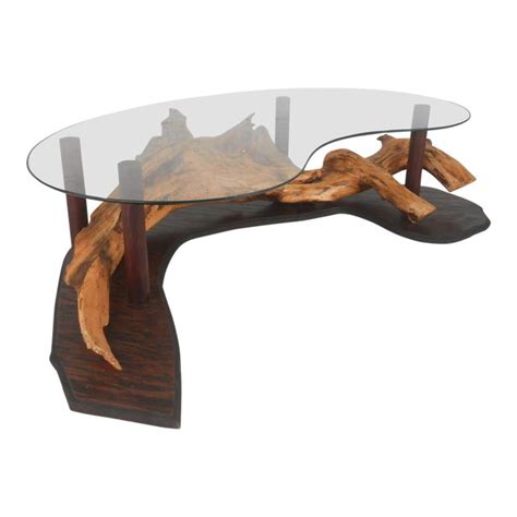 Unique Mid Century Modern Rustic Driftwood Glass Top Coffee Table Chairish