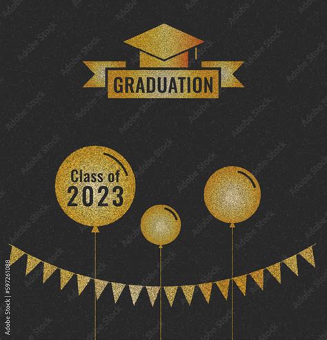 Graduate class of 2023. Gold graduation cap, banner, ribbon, and ...