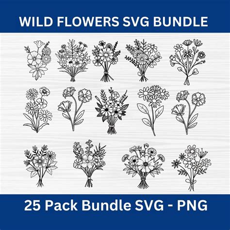 25 Wildflowers Svg Wild Flower Svg Bundle Floral Frame Svg Botanical