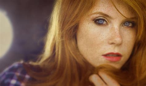 Women Redhead Blue Eyes Face Looking At Viewer Looking Up Dress Depth