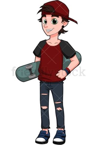 Teenage Boy Holding Skateboard Cartoon Vector Clipart FriendlyStock