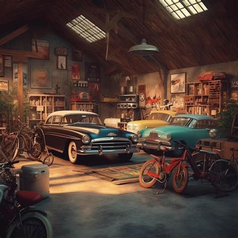 Premium Ai Image The Old Garage With 90039s Car Digital Art