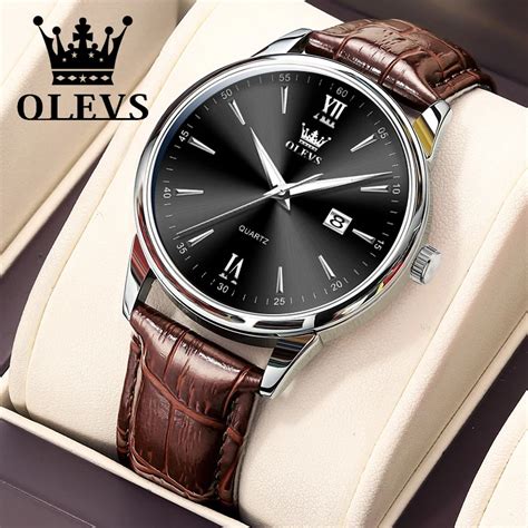 Olevs Original Wasserdichte Herren Quarzuhren Hochwertige Leder Armband