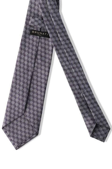 3 Fold Interlocking Chains Printed Silk Tie Greypurplesilver