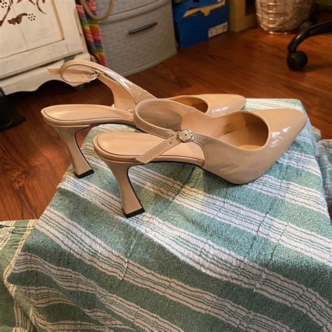 Nude Slingback Almond Toe Block Heels Size 11 Depop