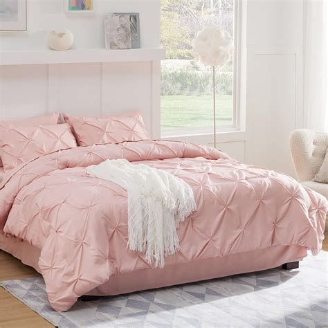 Cozy Comfort King Pink Comforter Set 7 Pieces Pintuck Bedding Sets