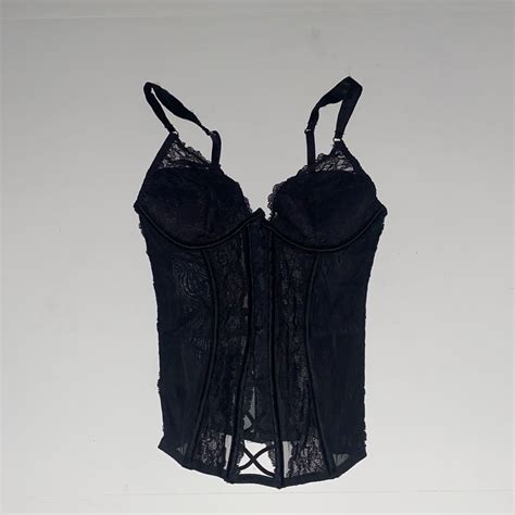 Victoria’s Secret Black Lace Sheer Overlay Corset Bus Gem