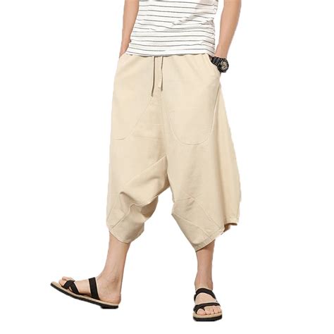 2019 Men Baggy Cross Pants Male Elastic Waist Calf Length Harem Pants