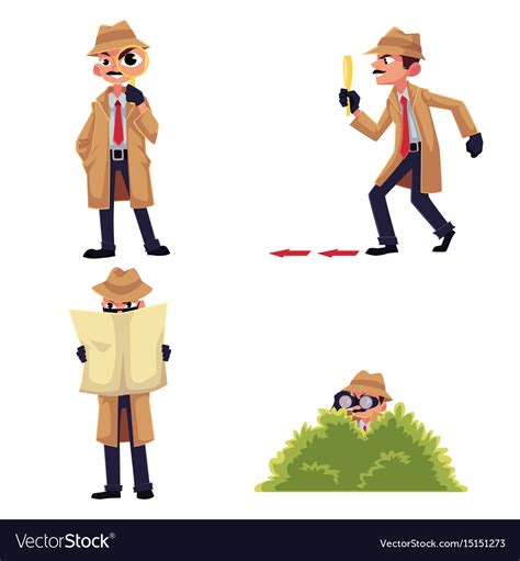 Detective Character With Magnifying Glass Vector Image