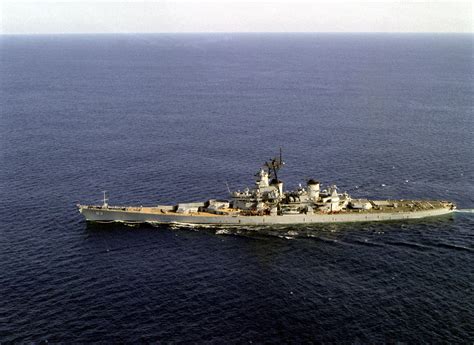 An Aerial Port Beam View Of The Battleship Uss Missouri Bb