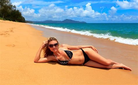 Pretty Woman In Bikini And Glasses Stock Photo Image Of Smile Beach