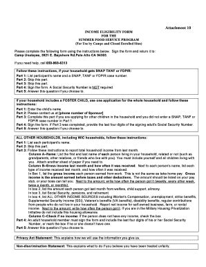 Fillable Online Camp Unalayee Sfsp Eligibility Form W Guidelines Fax