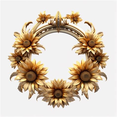 Premium Ai Image Beautiful Golden Flowers Circle Floral Frame Design Ai Generated Art