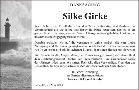 Traueranzeigen Von Silke Girke Abschied Nehmen De