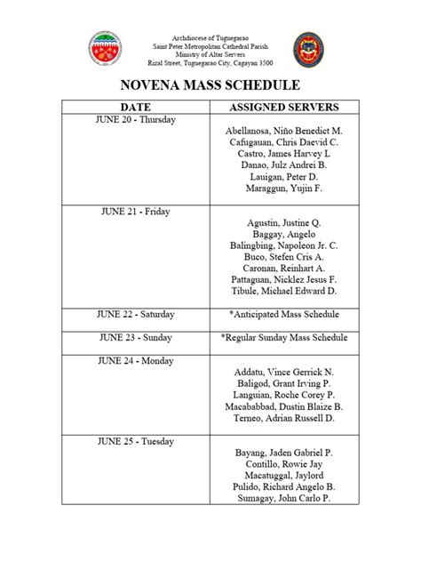 Novena Mass Schedule Download Free Pdf Christian Worship And Liturgy