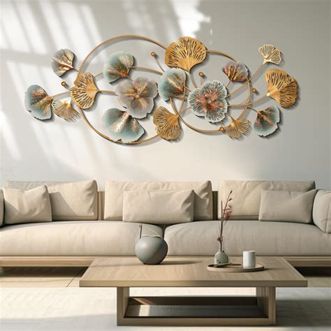 Babyieia 3D Ginkgo Leaf Metal Wall Art Decor For Living Room 59 Gold