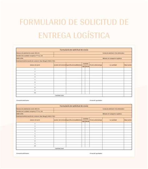 Plantilla De Excel Formulario De Solicitud De Entrega Log Stica Y Hoja