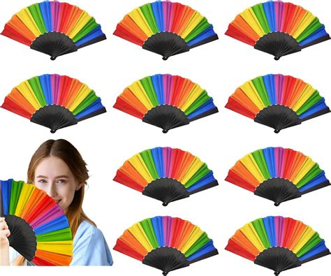 Amazon Hananona Pcs Rainbow Folding Fans Colorful Hand Held Fan