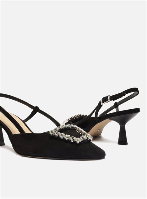 Scarpin Preto Arezzo Nobuck Bico Fino Slingback Emily Zz Mall