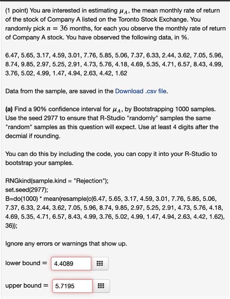 Use R Or Rstudio To Solve And To Bootstrap The Sample Chegg