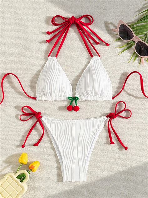 Strawberry Designer Bikini Women Sexy White Contrast Push Up Micro Swimsuit Brazilian