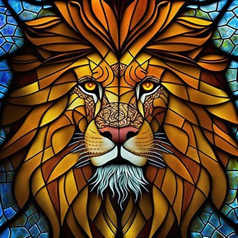 Premium Photo Stained Glass Window With Lion Head Generative Ai Not