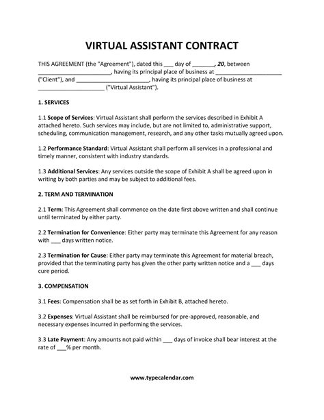 Free Printable Virtual Assistant Contract Templates Word Pdf