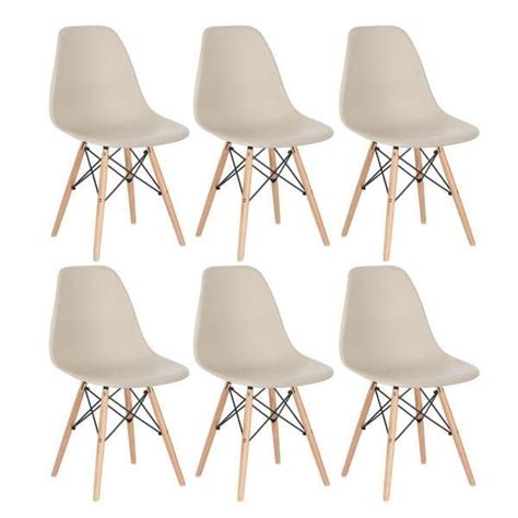 Kit 6 Cadeiras Charles Eames Eiffel Dsw Base De Madeira Clara Nude