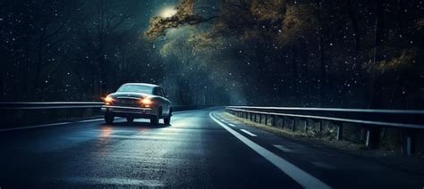 Premium Photo | Car driving on road at night