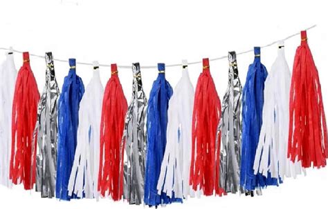 Qyeaber 20 Pcs Diy Paper Tassel Tinsel Foil Tassel Party Garland Silverredwhite