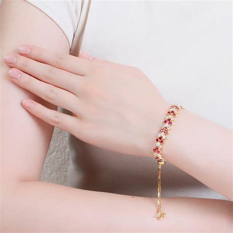 Eternity Three Row Ruby K Gold Vermeil Adjustable Tennis Bracelet