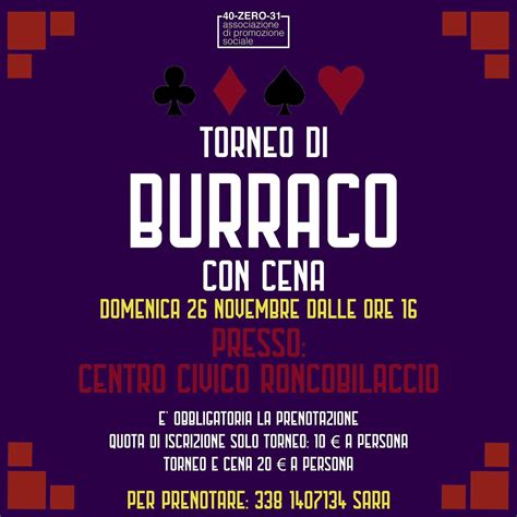 Torneo Di Burraco Con Cena Presso Il Centro Civico Di Roncobilaccio