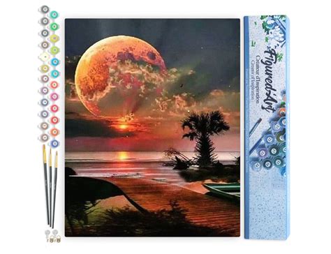 Peinture par Numéro Figured Art Ponton et grosse lune Kit de Loisir