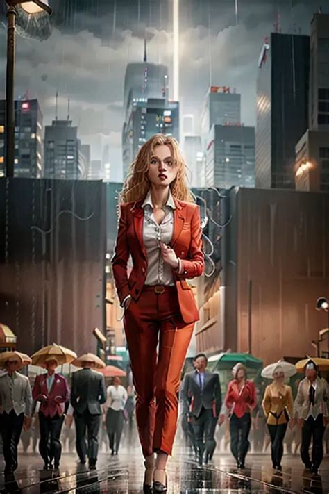 Dopamine Girl Portrait Beautiful Blonde 1 1 Woman Wearing A Red Business Suit Long Sleeve
