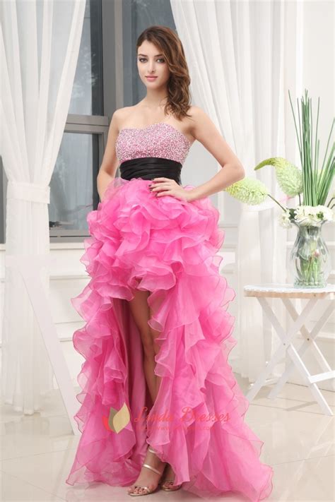 Cute Hot Pink High Low Prom Dresses With Diamonds Hot Pink High Low