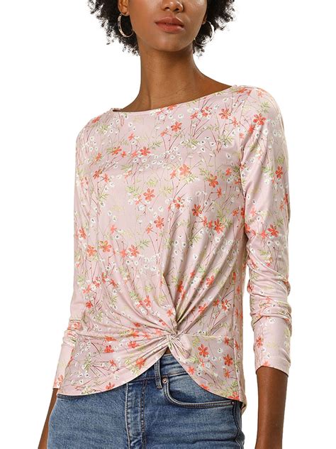 Allegra K Allegra K Womens Floral Print Front Knot Asymmetrical Hem