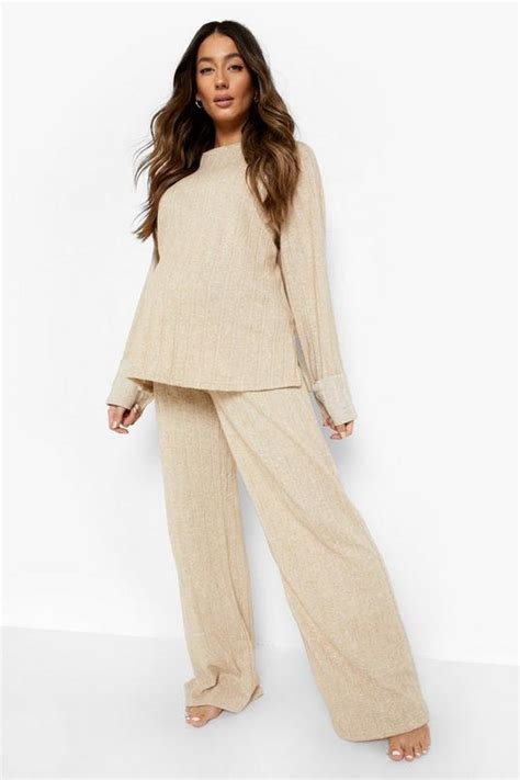 Maternity Side Split Wide Leg Lounge Set Boohoo