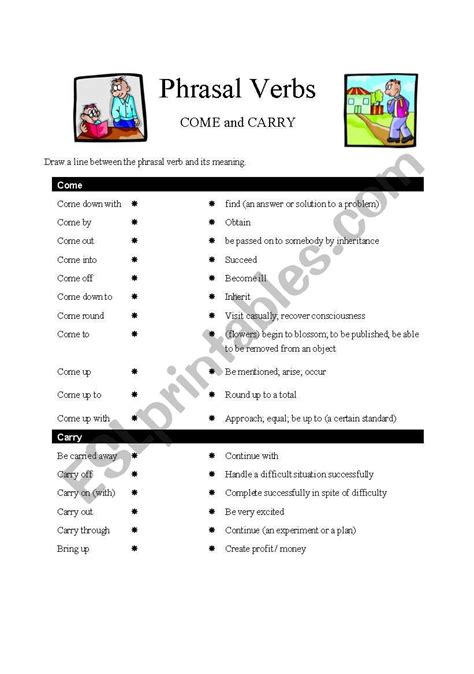 Phrasal Verbs Come And Carry Esl Worksheet By Eleanorfoo