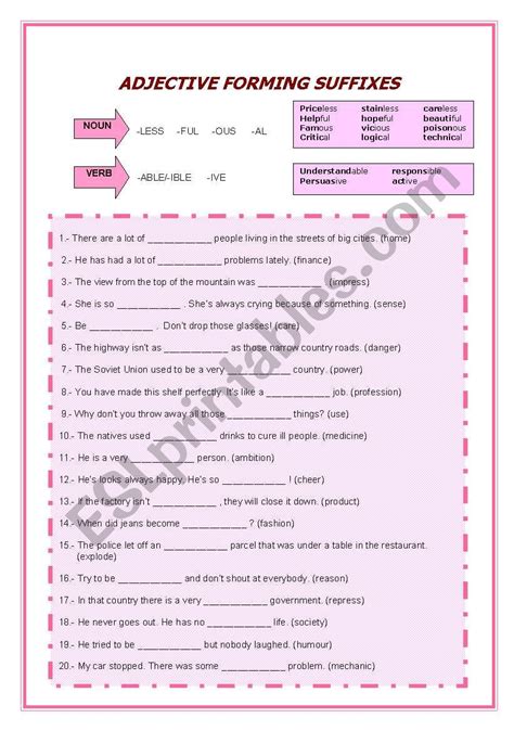 Word Formation Adjective Forming Suffixes Esl Worksheet By Xcharo