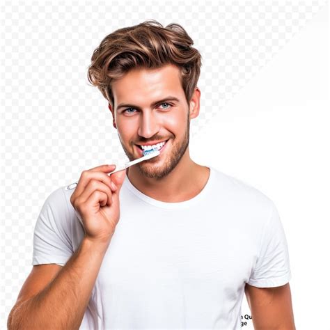 Premium PSD Handsome Man Brushing His Teeth Isolated On White