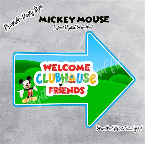 mickey mouse welcome sign with an arrow pointing to the right and left ...